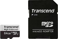 Transcend High Endurance 350V microSDXC kaart Class 10, UHS I Incl. SD adapter