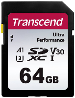 Transcend TS64GSDC340S SDXC kaart 64 GB A1 Application Performance Class, v30 Video Speed Class, UHS Class 3 Schokbestendig, Waterdicht