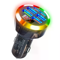 Transparante Auto Oplader 200W 6 Poorten USB QC3.0 PD Super Snelle Oplading Spanningweergave LED Licht voor iOS Galaxy A