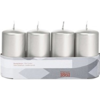 Trend Candles 4x cilinderkaarsen   18 branduren   geurloos   zilverkleurig   stompkaarsen