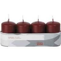 Cilinderkaarsen/stompkaarsen   set 4x   bordeauxrood   5 x 8 cm   18 branduren