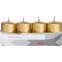 Cilinderkaarsen/stompkaarsen   set 4x   goud   5 x 8 cm   18 branduren