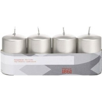 Cilinderkaarsen/stompkaarsen   set 4x   zilver   5 x 8 cm   18 branduren