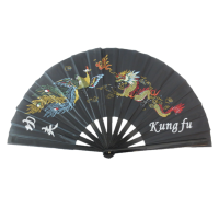 Handwaaier/Tai Chi waaier Kung Fu zwart polyester