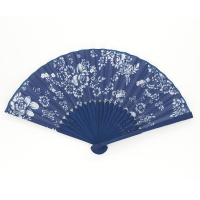 Spaanse handwaaier   blauw   hout/polyester   36 x 20 cm