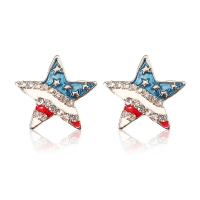 Trendy Five Pointed Star American Flag Ear Stud Zinc Alloy Rhinestone Earrings Jewelry For Women