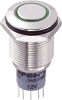 TRU COMPONENTS 701846 LAS2GQF 22ZE/G/12V/N/P Vandalismebestendige drukschakelaar 250 V/AC 3 A 2x aan/aan Continu Groen 1 stuk(s)