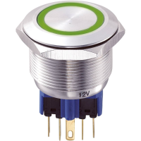 TRU COMPONENTS 701946 GQ25 11E/G/12V Vandalismebestendige druktoets 250 V/AC 5 A 1x aan/(aan) Moment Groen IP65 1 stuk(s)