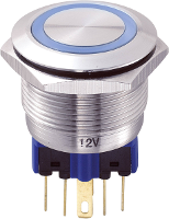 TRU COMPONENTS 701965 GQ22 11E/B/12V Vandalismebestendige druktoets 250 V/AC 5 A 1x aan/(aan) Moment Blauw IP65 1 stuk(s)