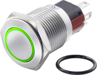 TRU COMPONENTS TC 7494804 TC GQ16 KF 11E/J/G/12V/C Vandalismebestendige drukschakelaar 48 V/DC 2 A 1x uit/(aan) Moment Groen IP65 1 stuk(s)