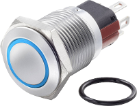 TRU COMPONENTS TC 7494808 TC GQ16 KF 11E/J/B/12V/C Vandalismebestendige drukschakelaar 48 V/DC 2 A 1x uit/(aan) Moment Blauw IP65 1 stuk(s)