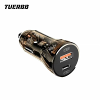 TUERBB CC01 Autolader Snel Opladen PD 30W QC4.0 USB met Blauwe LED Ademende Lampjes voor iPhone 14 13 Pro Max