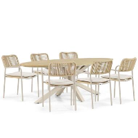 Tuinset 6 personen 220 cm Aluminium/rope Taupe Coco Penya/Matara