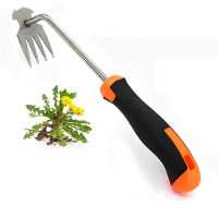 Tuinwortelgereedschap Mangaanstalen Handontwortelaar met Rubberen Handvat 4 tanden Dubbel Doel Handmatig Onkruidgereedsc