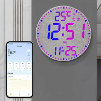 Tuya APP Slimme Wifi Muurklok RGB Kalenderklok Woonkamer Digitale Muurklok App Intelligente Controle Kleurrijke LED Wand