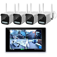 Tuya Draadloze NVR WIFI IP Camera Kit 3.0MP HD 10.1 Inch Scherm EU Plug IP66 Waterdichte Camera's H.265+ Nachtzicht Remo