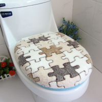 Two Piece Coral Fleece Warm Soft Outfit Toilet Seat Cover Set