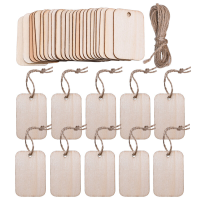TWOTREES® 50 Stks Nature Wood Slice Gift Tags Blanco rechthoekig houten hangend label met henneptouwen voor doe het zelf