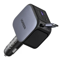 Ugreen 145W 4 poorts USB PD autoladeradapter met geïntegreerde USB C kabel 2USB C+USB A QC3.0 PD 3.0 QC 3.0 PPS SCP Snel