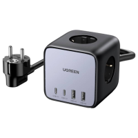 UGREEN DigiNest Cube USB oplader 65 W Randaarde stopcontact, 2x USB A, 2x USB C USB PD 2.0, USB PD 3.0, PPS, QC 2.0, QC 3.0, QC 4+, Adaptive Fast Charge Grijs