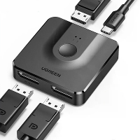 UGREEN DP1.2 Bidirectionele Schakelaar 2 In 1 Uit 4K60Hz 2K144Hz Knopwisseling Dual Monitor Splitter voor PC Laptop Moni