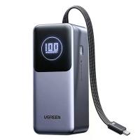 UGREEN PB723 130W 72Wh 20000mAh Slimme powerbank met USB C geïntegreerde kabel, externe batterij met voeding met 2 ingan