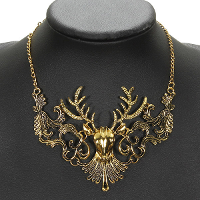 Unisex Antelope Deer Head Pendant Collar Necklace Retro Gold Jewelry
