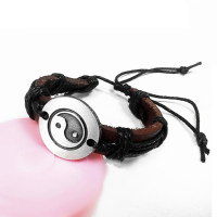 Unisex Brown Tai Chi Leather Bracelet Alloy Charm Rope Bracelet