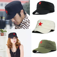 Unisex Red Star Cotton Army Cadet Military Cap Adjustable Hat