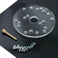 Universele routerbasisplaat van acryl, 7 mm dik, met koperen centreringspin en 11 sjabloonbushings voor nauwkeurig houtb