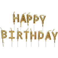 Verjaardagskaarsen set   Happy Birthday   goud   10 cm