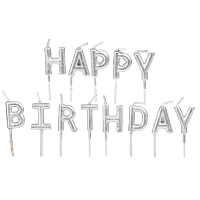 Verjaardagskaarsen set   Happy Birthday   zilver   10 cm