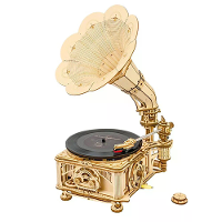 US / EU Direc Robotime Hand Crank Classic Gramofoon met Muziek 1:1 424 stuks Houten Model Bouwpakketten Cadeau voor Kind