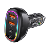 USAMS 120W snelle autolader met PD30W QC3.0 USB Type C AACC vierpoorts snel opladen Colorful Verlicht licht Transparant