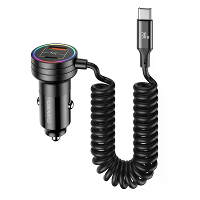USAMS C33 60W 12 24V Auto oplader USB Type C PD Snel Opladen Hardware Plastic Riem met Aperture Spring Kabel