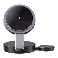 USAMS CD234 3 in 1 15W Opvouwbare Draadloze Oplader Snelle Magnetische Draadloze Oplaadstand voor Smartphones voor iPhon