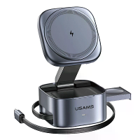 USAMS CD257 Qi2.0 3 In 1 Magnetische Draadloze Oplader 15W Snelle Draadloze Oplaadstand met Inklapbare Kabel voor iPhone