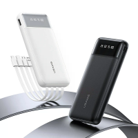 USAMS CD273 PB96 10000mAh LED display powerbank met ingebouwde 4 kabels Externe batterijvoeding met 3 invoeren & 4 uitga