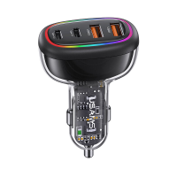 USAMS US CC169 120W 4 poorts USB PD autoladeradapter Dual 30W USB C PD Dual 22,5W USB A SCP Snel opladen met RGB licht v