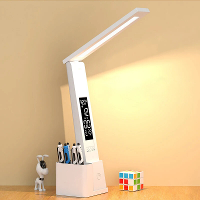 USB LED bureaulamp Dimbaar met aanraakbediening, kalender, temperatuur, klok, nachtlampje, opvouwbare tafellamp voor stu