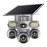 V380 6MP Drie lens Zonne energie Beveiligingscamera voor buiten PTZ 3 weg kijkvermogen Nachtzicht Beweging Twee wegs aud