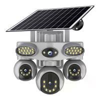 V380 8MP 4 lens zonnepaneel beveiligingscamera (solarna) draadloos buiten PTZ quad beeld nachtzicht beweging tweerichtin
