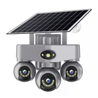 V380Pro 6MP 3 Lens AOV Solar PTZ beveiligingscamera met kleurennachtzicht, menselijke beweging, twee weg audio, IP66 wat