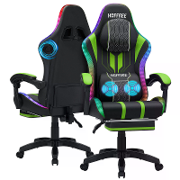 Hoffree Office Gaming Chair met luidsprekers en LED verlichting met voetensteun. Zware gamerstoel met lendensteun, hoogt