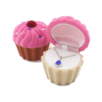 Velvet Cup Cake Rhinestone Ring Earrings Jewelry Box Storage Case Gift
