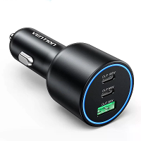 Vention FFP 165W 3 Poort USB PD Auto Oplader Adapter USB A+2USB C PD3.0 QC3.0 AFC FCP SCP PPS Apple2.4A Snelladen met Bl