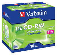 Verbatim 43148 CD RW disc 700 MB 10 stuk(s) Jewelcase Herschrijfbaar