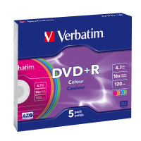 Verbatim Dvd+r Herschrijfbaar 43556 5 Stuks 4.7 Gb120 Min. N/a Kleur Slimcase