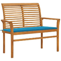 VidaXL   Bank Batavia met blauw kussen   Teakhout   112x55x94 cm