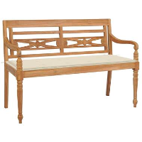 VidaXL   Bank Batavia met crème kussen   Teakhout   120x51.5X84 cm